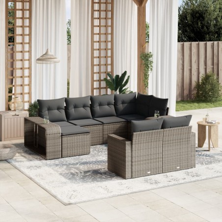 vidaXL Set de sofás de jardín 10 pzas con cojines ratán sintético gris