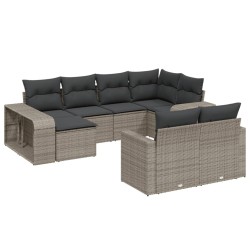 vidaXL Set de sofás de jardín 10 pzas con cojines ratán sintético gris
