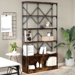 vidaXL Estantería madera ingeniería y metal roble ahumado 100x26x180cm