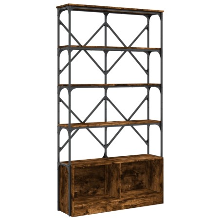 vidaXL Estantería madera ingeniería y metal roble ahumado 100x26x180cm