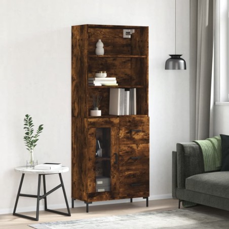 vidaXL Aparador alto madera contrachapada roble ahumado 69,5x34x180 cm