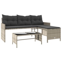 vidaXL Sofá jardín forma de L con mesa y cojines ratán PE gris claro