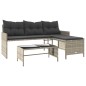 vidaXL Sofá jardín forma de L con mesa y cojines ratán PE gris claro vidaXL Sofá jardín forma de L con mesa y cojines ratán PE gris claro