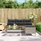 vidaXL Sofá jardín forma de L con mesa y cojines ratán PE gris claro vidaXL Sofá jardín forma de L con mesa y cojines ratán PE gris claro