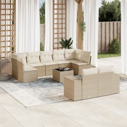 vidaXL Juego de sofás jardín con cojines beige 10 pzas ratán sintético