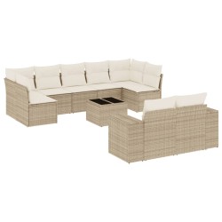 vidaXL Juego de sofás jardín con cojines beige 10 pzas ratán sintético