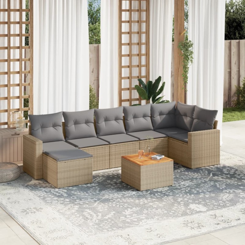 vidaXL Juego de sofás de jardín con cojines beige 8 pzas ratán PE