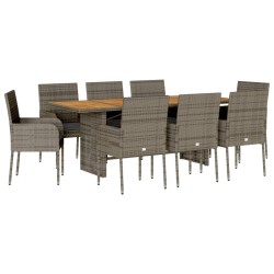 vidaXL Set comedor jardín 9 pzas y cojines ratán sintético gris