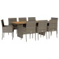 vidaXL Set comedor jardín 9 pzas y cojines ratán sintético gris vidaXL Set comedor jardín 9 pzas y cojines ratán sintético gris
