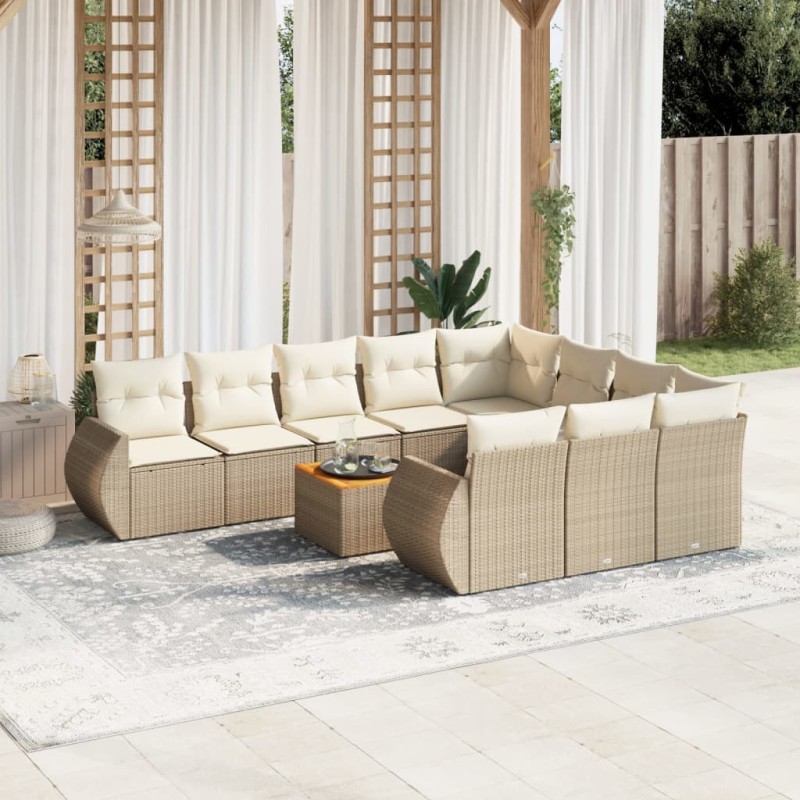 vidaXL Set de sofás de jardín 11pzas con cojines ratán sintético beige