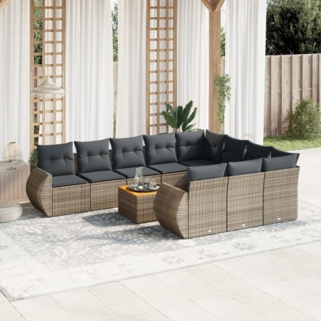 vidaXL Set de sofás de jardín 11 pzas y cojines ratán sintético gris