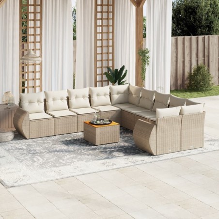 vidaXL Set de sofás de jardín 11pzas con cojines ratán sintético beige