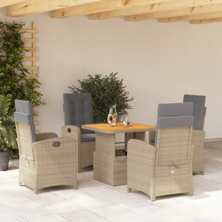 vidaXL Set comedor de jardín 5 pzas con cojines ratán sintético beige