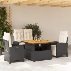 vidaXL Juego comedor jardín 4 piezas con cojines ratán sintético negro
