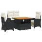 vidaXL Juego comedor jardín 4 piezas con cojines ratán sintético negro vidaXL Juego comedor jardín 4 piezas con cojines ratán sintético negro