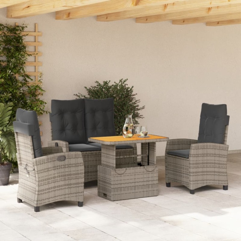 vidaXL Juego de comedor de jardín 4 piezas con cojines ratán PE gris vidaXL Juego de comedor de jardín 4 piezas con cojines ratán PE gris