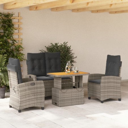 vidaXL Juego de comedor de jardín 4 piezas con cojines ratán PE gris