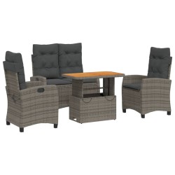 vidaXL Juego de comedor de jardín 4 piezas con cojines ratán PE gris