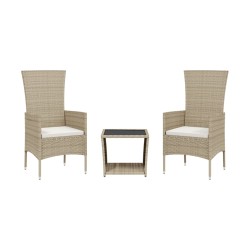 vidaXL Set comedor de jardín 3 pzas con cojines ratán sintético beige