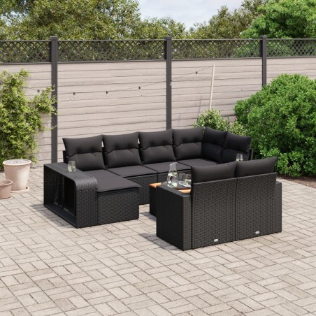 vidaXL Set de sofás de jardín 11 pzas y cojines ratán sintético negro