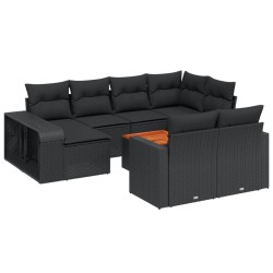 vidaXL Set de sofás de jardín 11 pzas y cojines ratán sintético negro