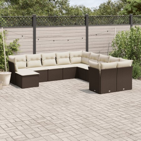 vidaXL Set de sofás de jardín 11 pzas cojines ratán sintético marrón