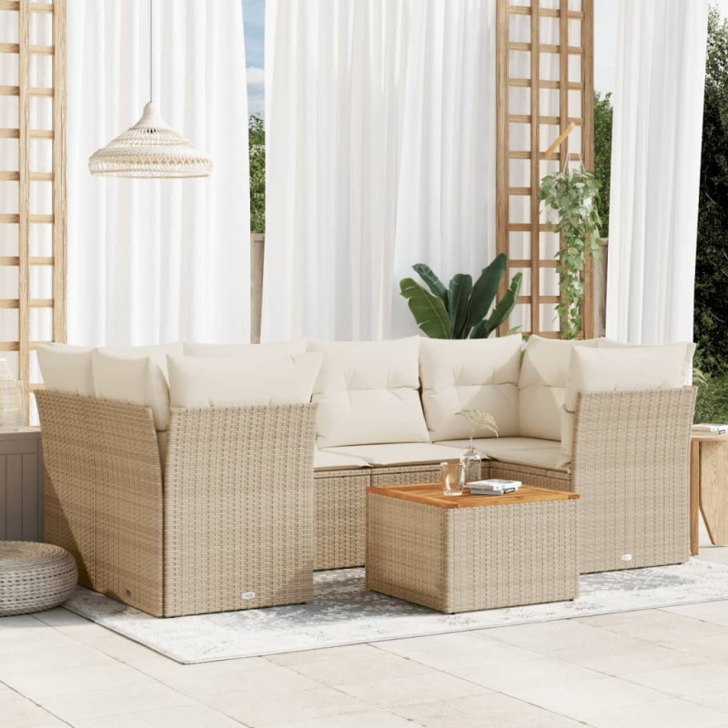 vidaXL Set sofás de jardín 7 piezas y cojines ratán sintético beige vidaXL Set sofás de jardín 7 piezas y cojines ratán sintético beige