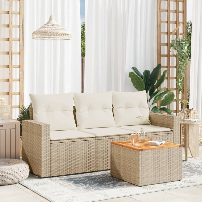 vidaXL Juego de sofás jardín con cojines 4 pzas ratán sintético beige vidaXL Juego de sofás jardín con cojines 4 pzas ratán sintético beige