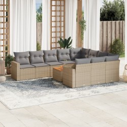 vidaXL Set de sofás de jardín 11pzas con cojines ratán sintético beige