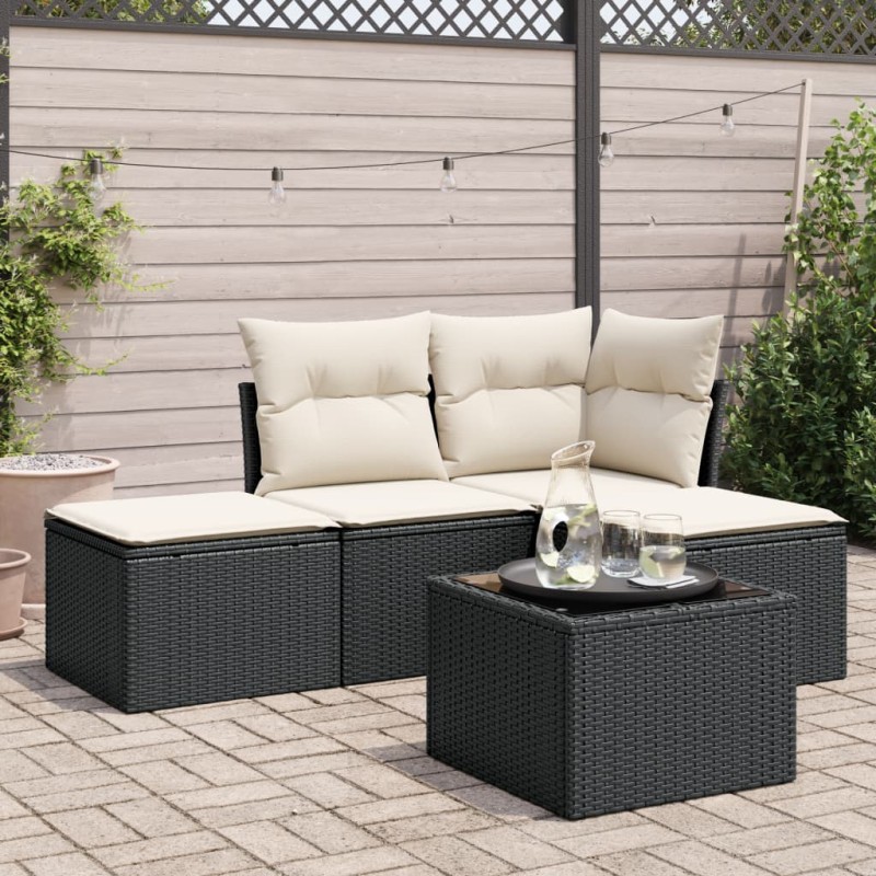 vidaXL Set de muebles de jardín 5 pzas y cojines ratán sintético negro vidaXL Set de muebles de jardín 5 pzas y cojines ratán sintético negro