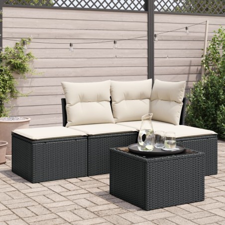 vidaXL Set de muebles de jardín 5 pzas y cojines ratán sintético negro