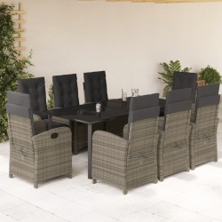 vidaXL Set comedor jardín 9 pzas y cojines ratán sintético gris