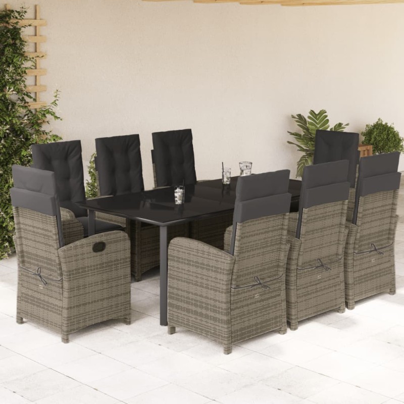 vidaXL Set comedor jardín 9 pzas y cojines ratán sintético gris vidaXL Set comedor jardín 9 pzas y cojines ratán sintético gris