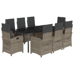 vidaXL Set comedor jardín 9 pzas y cojines ratán sintético gris