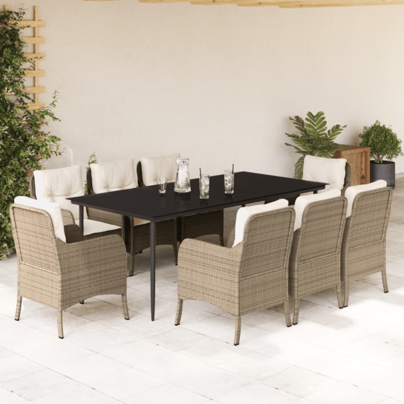 vidaXL Set comedor de jardín 9 pzas con cojines ratán sintético beige vidaXL Set comedor de jardín 9 pzas con cojines ratán sintético beige