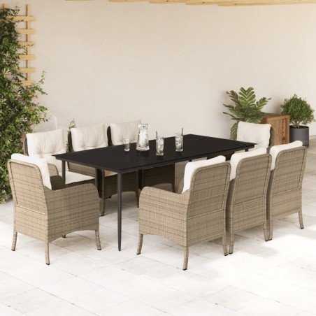 vidaXL Set comedor de jardín 9 pzas con cojines ratán sintético beige