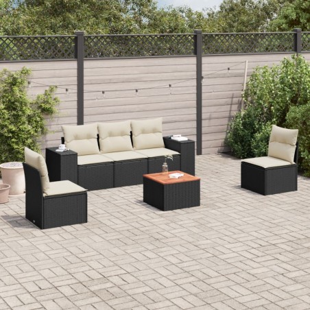 vidaXL Set de sofás de jardín 6 piezas y cojines ratán sintético negro