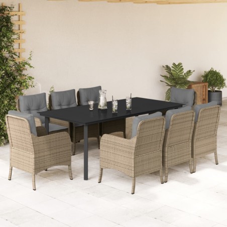 vidaXL Set comedor de jardín 9 pzas con cojines ratán sintético beige