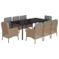 vidaXL Set comedor de jardín 9 pzas con cojines ratán sintético beige vidaXL Set comedor de jardín 9 pzas con cojines ratán sintético beige