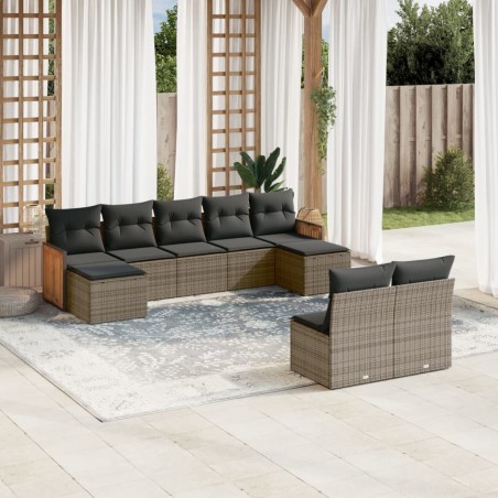 vidaXL Set de muebles de jardín 9 pzas y cojines ratán sintético gris