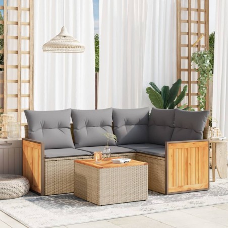 vidaXL Juego de sofás jardín con cojines 5 pzas ratán sintético beige