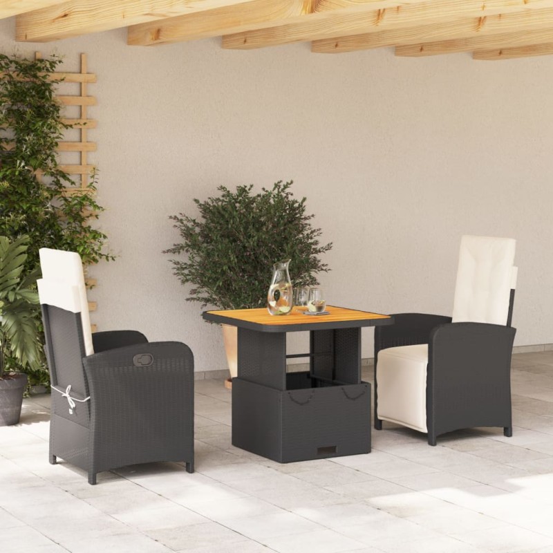 vidaXL Set comedor de jardín 3 pzas con cojines ratán sintético negro vidaXL Set comedor de jardín 3 pzas con cojines ratán sintético negro