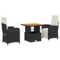 vidaXL Set comedor de jardín 3 pzas con cojines ratán sintético negro vidaXL Set comedor de jardín 3 pzas con cojines ratán sintético negro