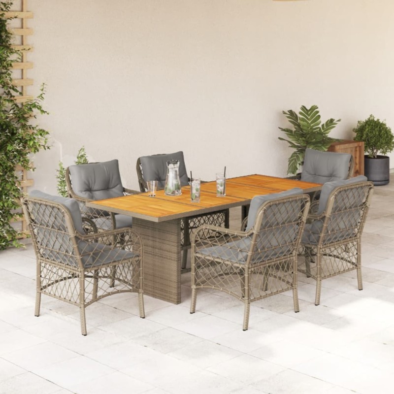 vidaXL Set comedor de jardín 7 pzas con cojines ratán sintético beige