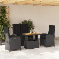 vidaXL Juego comedor jardín 4 piezas con cojines ratán sintético negro