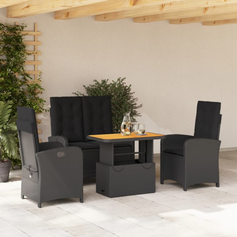 vidaXL Juego comedor jardín 4 piezas con cojines ratán sintético negro vidaXL Juego comedor jardín 4 piezas con cojines ratán sintético negro
