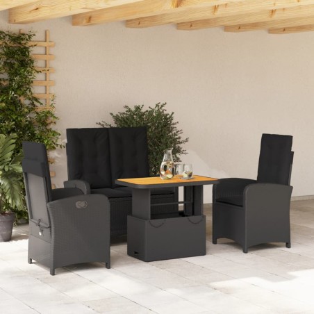 vidaXL Juego comedor jardín 4 piezas con cojines ratán sintético negro