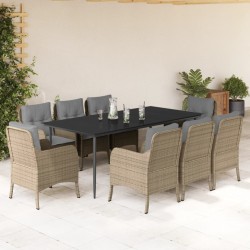 vidaXL Set comedor de jardín 9 pzas con cojines ratán sintético beige