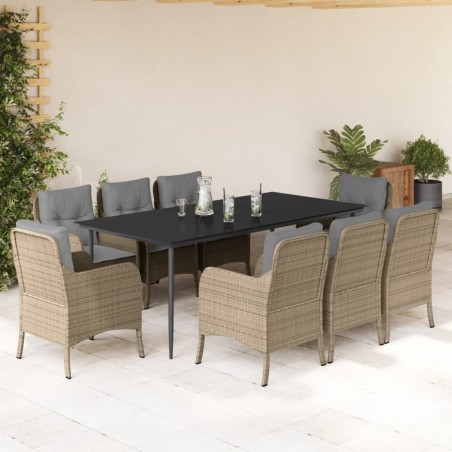 vidaXL Set comedor de jardín 9 pzas con cojines ratán sintético beige