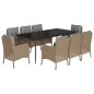 vidaXL Set comedor de jardín 9 pzas con cojines ratán sintético beige vidaXL Set comedor de jardín 9 pzas con cojines ratán sintético beige